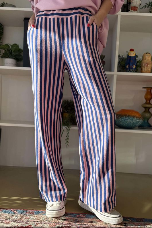 Shoreditch Stripe Lounge Flare Trouser Navy & Sweetpea 